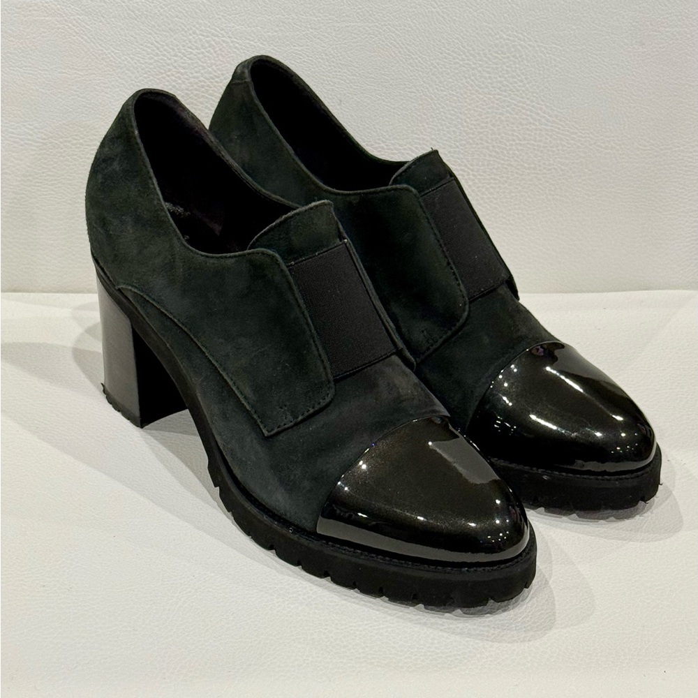 Luca grossi Made In Italy Black Suede Cap Toe Platform Heels Size 39 Retail $288